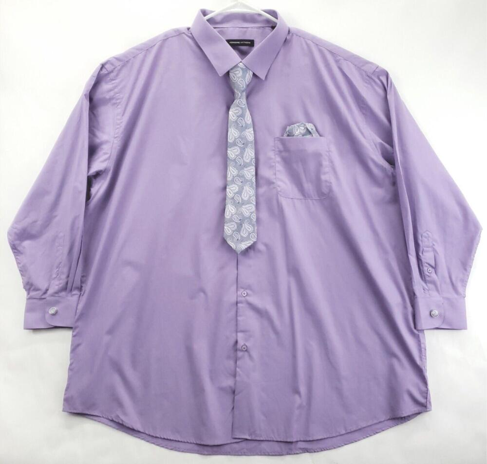 NWOT Adrienne Vittadini Shirt Tie Pocket Square Cufflinks Set Mens 3XL Purple